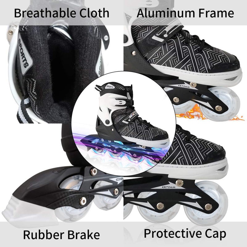 Nattork Adjustable Inline Skates for Big Boys Youth with Light up Wheels - Black Youth Blade Roller for Beginners Teen Size 5 6 7 8 Ages 11 12 13 14 15 - Image 5
